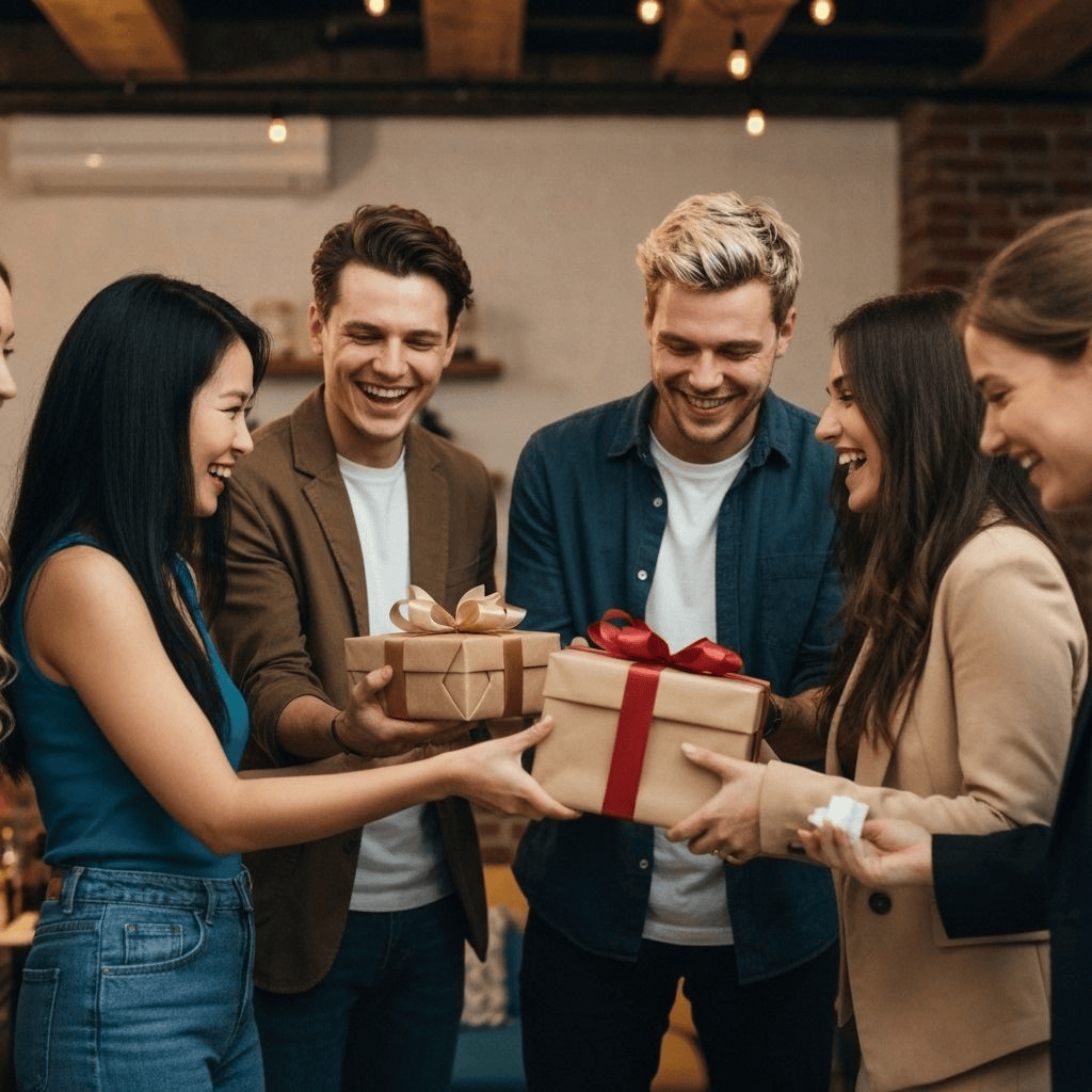Persona feliz recibiendo regalo